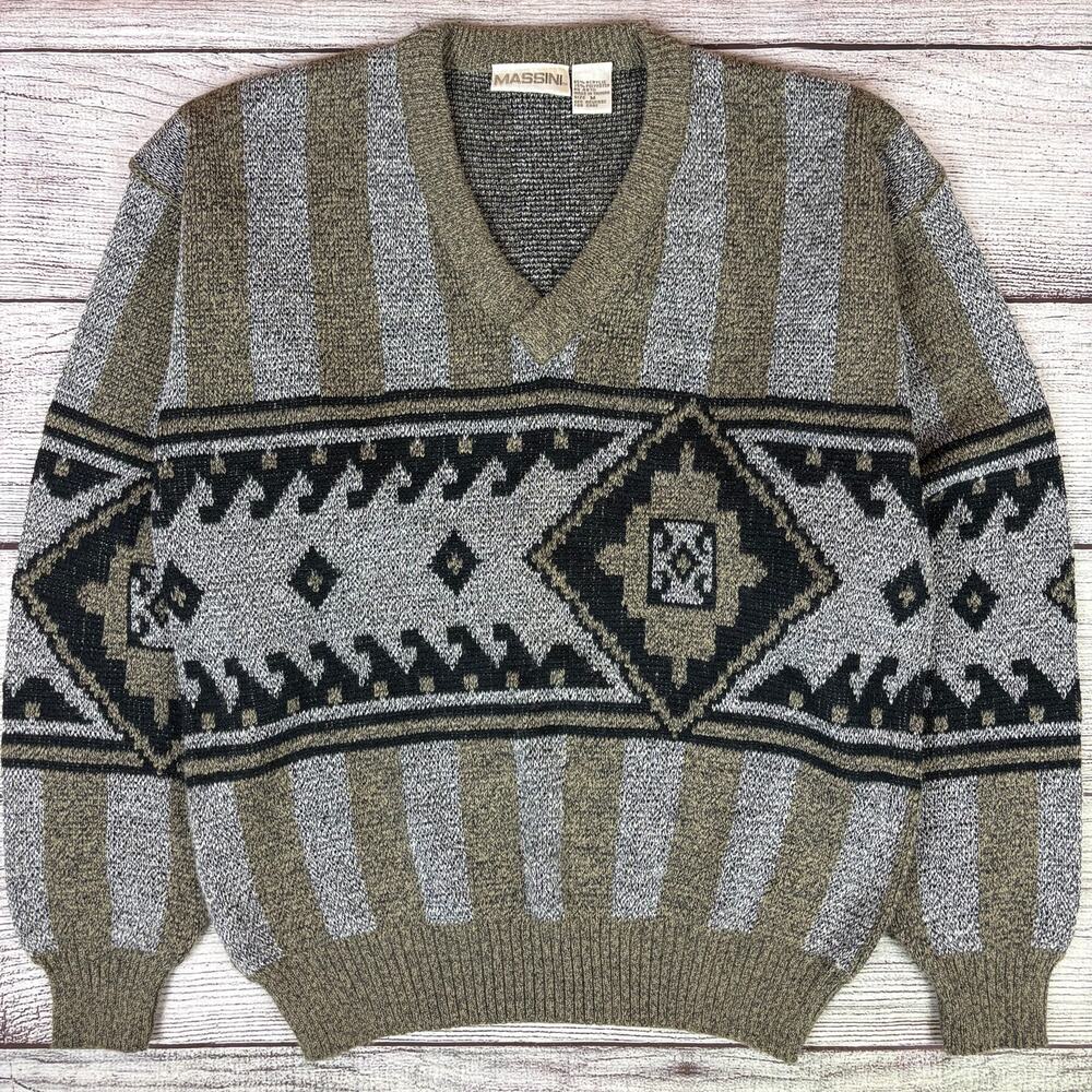 Vintage 1990s Massini Multicolor V Neck Sweater
